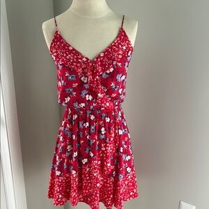 Express Red and Blue Ruffle Mini Dress